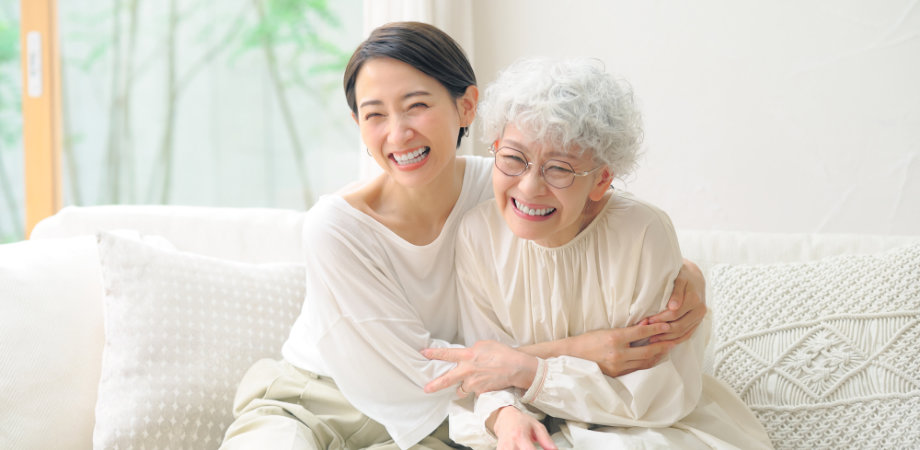 happy elderly and caregiver